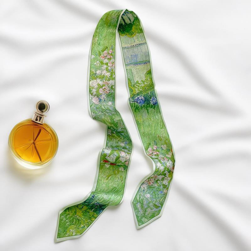 Scarf Silk Neck - وشاح شعر طويل نحيف للنساء، ربطة