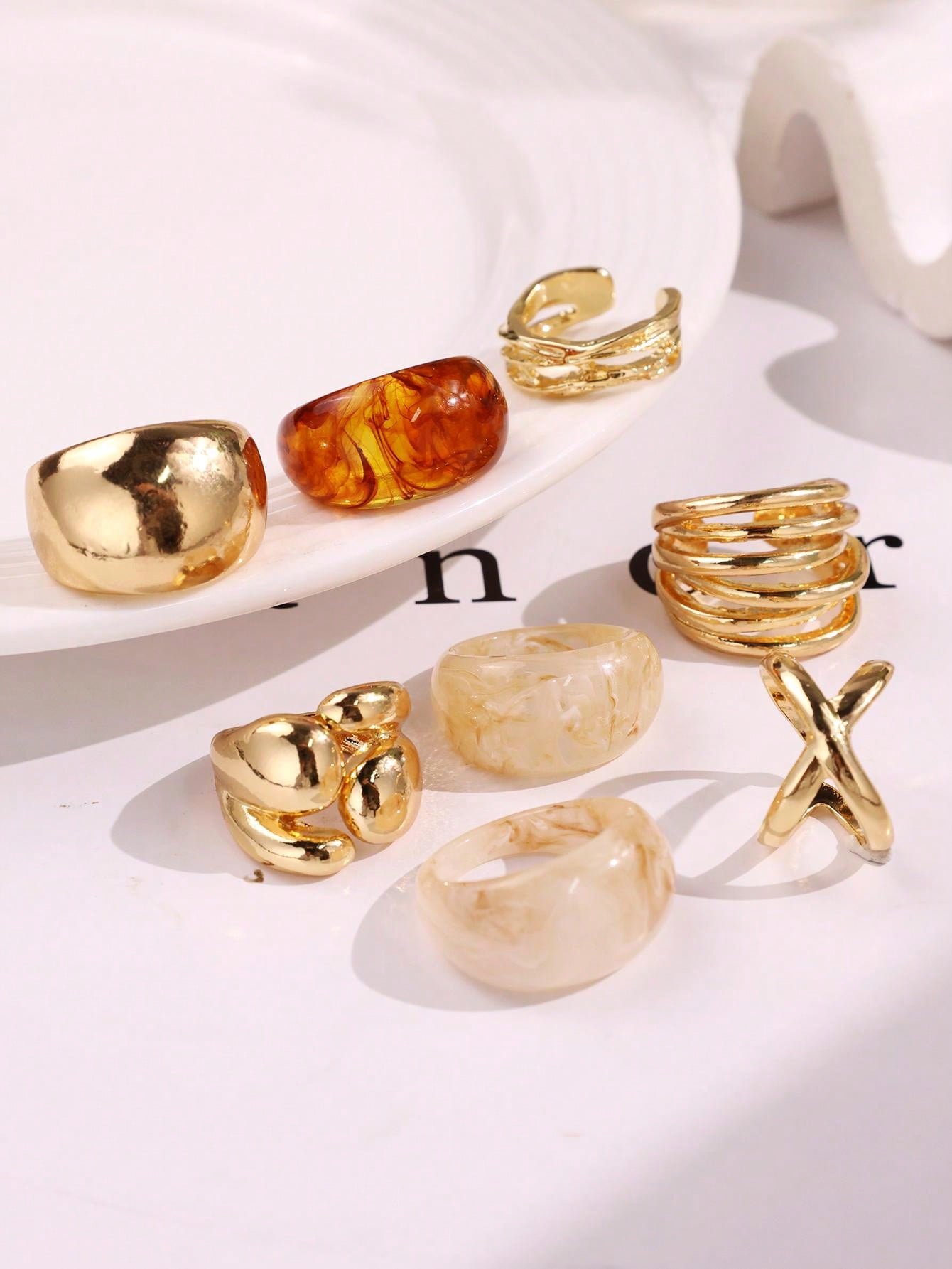 مجموعة من 8 قطع خواتم راتنجية  - مراجعة Formal Wear Jewelry For Women وسعره
