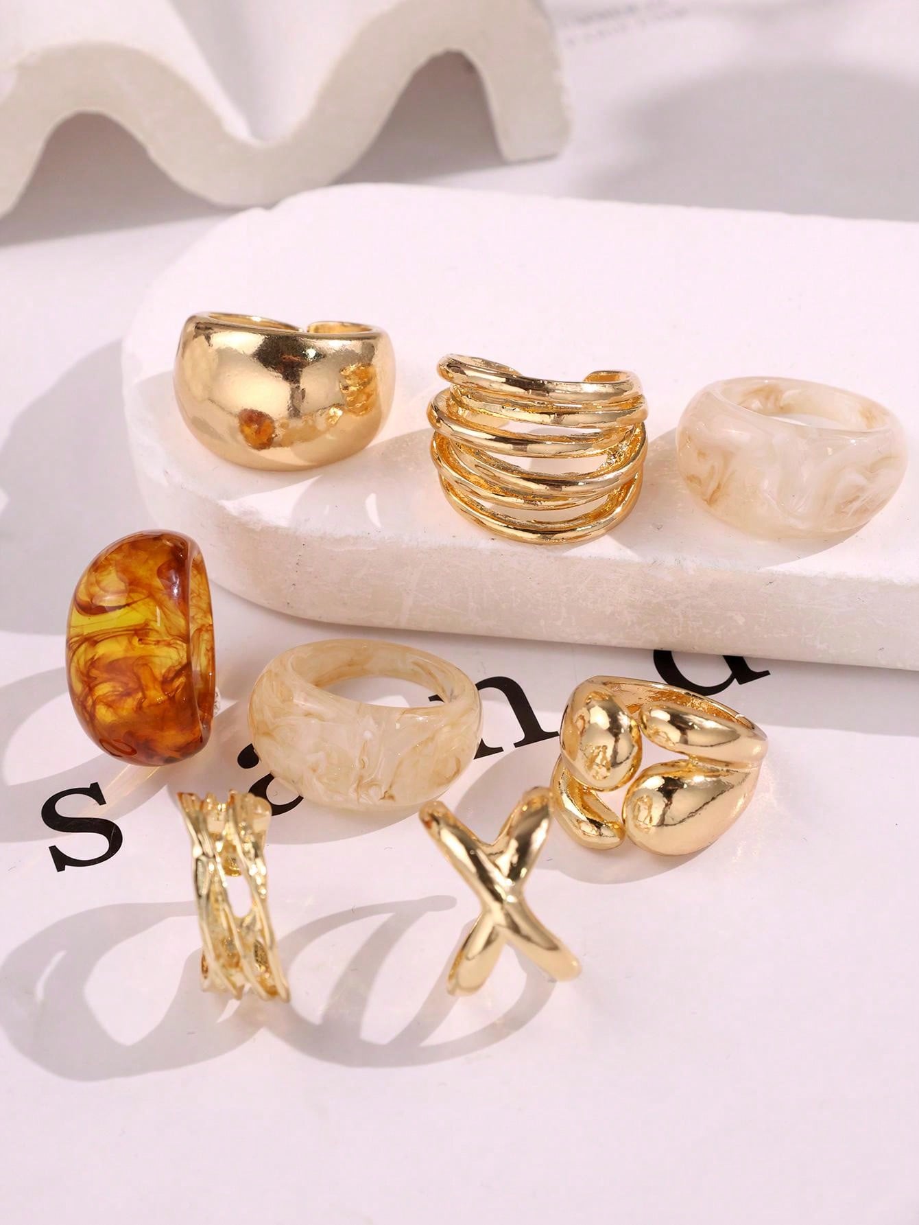 مجموعة من 8 قطع خواتم راتنجية  - مراجعة Formal Wear Jewelry For Women وسعره